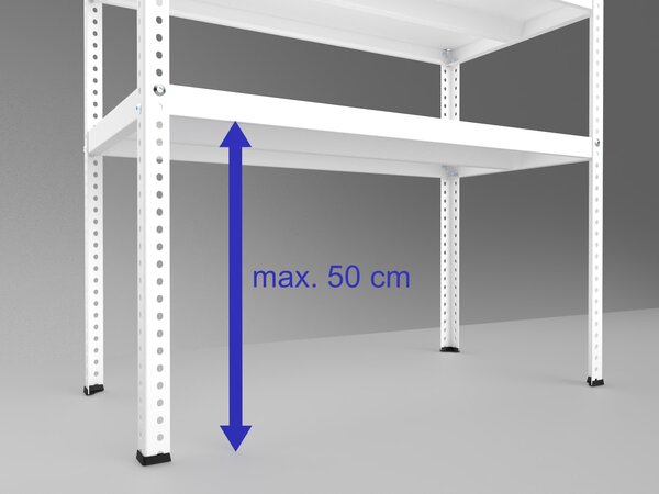 Šroubovaný regál do domácnosti Biedrax 50 x 100 x 200 cm, bílý, 6 polic, nosnost 150 kg na polici