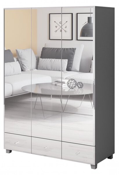Elegantní třídvěřová skříň APRICA - šířka 129 cm, šedá