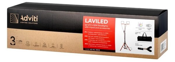 Pracovní LED reflektor se stativem ORNO Adviti AD-NL-6616, 2x 50W, 4000k, IP65, taška