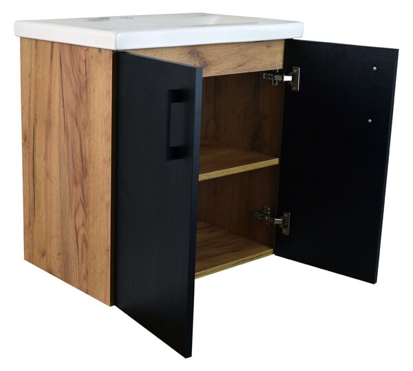 Comodo Koupelnová skříňka s keramickým umyvadlem ROSO GOB 60 - zlatý dub/černá