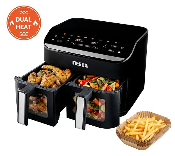 TESLA AirCook DualHeat QD464 XXL - multifunkční duální digitální horkovzdušná fritéza
