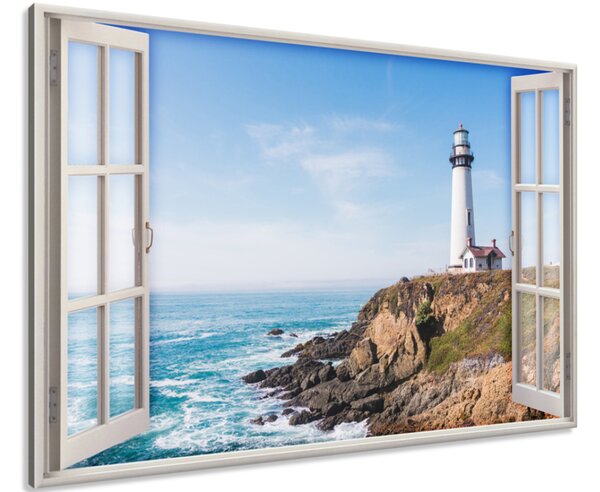 Gario Obrazy na plátně Okno dokořán Maják na pobřeží Velikost: 120 x 80 cm