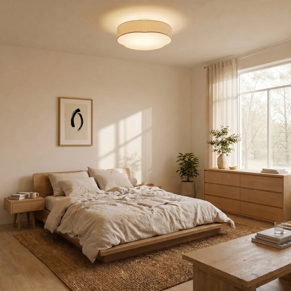 Lindby LED stropní svítidlo Winona, Cord, 48 cm, krémová,, stmívatelný, Krémová / jantar, Obývací pokoj / jídelna, Textil / tkanina / hedvábí