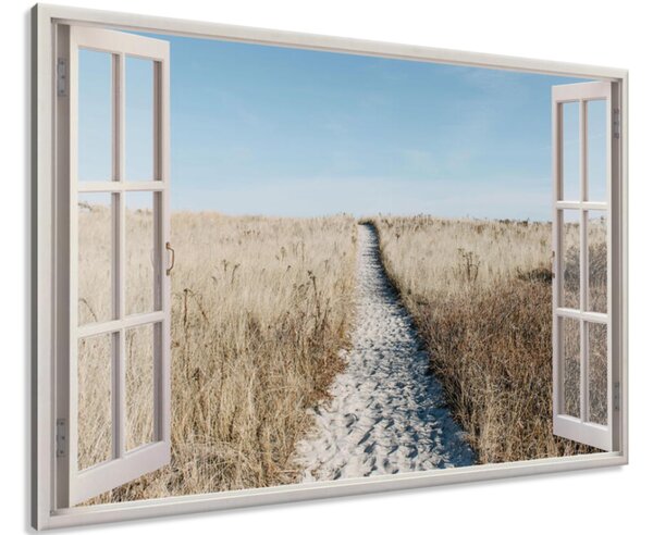 Gario Obrazy na plátně Okno dokořán Béžové pole Velikost: 120 x 80 cm