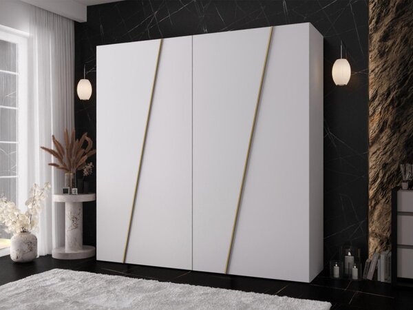 Moderní skříň Grelipt 200 cm, Barva: bílá / bílá + zlatá 5903211531804