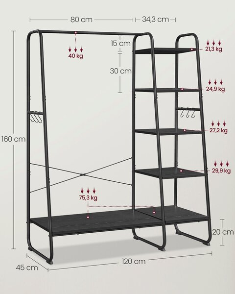 ŠATNÍ STOJAN, 120/160/45 cm - Online Only šatny & botníky, Online Only