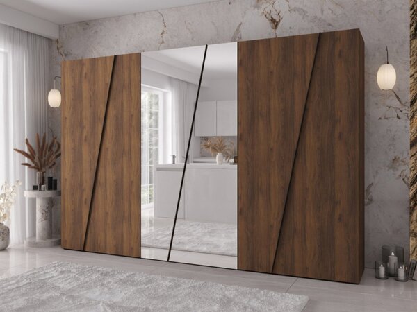 Skříň se zrcadlem Grelipt 2L 300 cm, Barva: dub artisan / dub artisan + černá 5903211532320