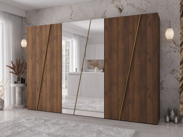 Skříň se zrcadlem Grelipt 2L 300 cm, Barva: dub artisan / dub artisan + černá 5903211532320
