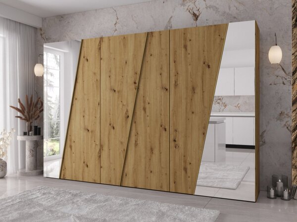 Skříň se zrcadlem Grelipt 2L 300 cm, Barva: dub artisan / dub artisan + černá 5903211532320