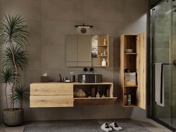 TP Living Závěsná skříňka pod umyvadlo s deskou TIGO 1D2S 140 cm dub evoke