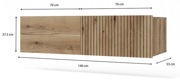TP Living Závěsná skříňka pod umyvadlo s deskou TIGO 1D2S 140 cm dub evoke