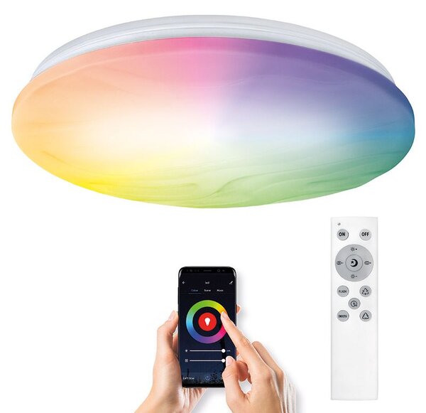 Solight LED smart stropní světlo Wave, 30W, 2300lm, wifi, RGB plus CCT, dálkové ovládání WO792
