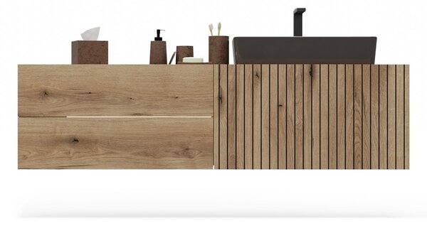 TP Living Závěsná skříňka pod umyvadlo s deskou TIGO 1D2S 140 cm dub evoke