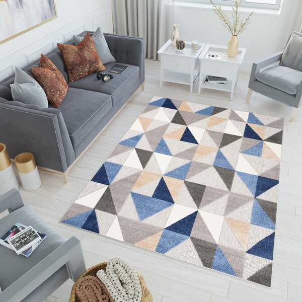 Makro Abra Moderní kusový koberec AVENTURA EC96A Trojúhelníky šedý modrý Rozměr: 80x200 cm