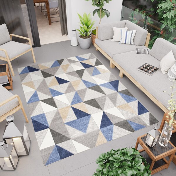 Makro Abra Moderní kusový koberec AVENTURA EC96A Trojúhelníky šedý modrý Rozměr: 80x200 cm