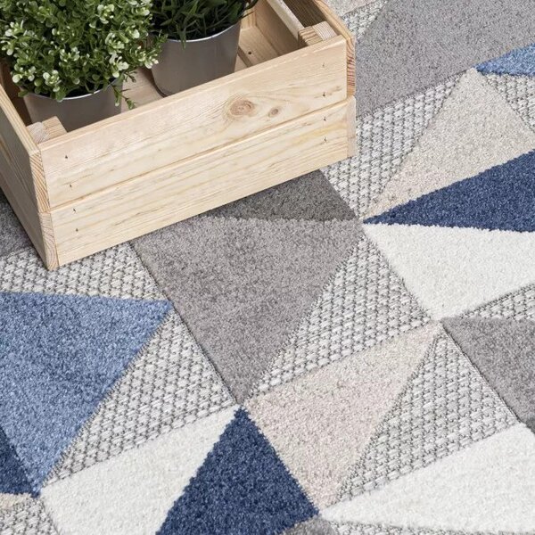 Makro Abra Moderní kusový koberec AVENTURA EC96A Trojúhelníky šedý modrý Rozměr: 80x200 cm