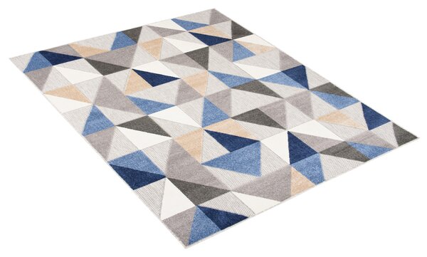Makro Abra Moderní kusový koberec AVENTURA EC96A Trojúhelníky šedý modrý Rozměr: 80x200 cm