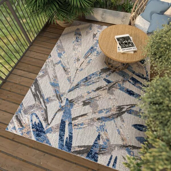 Makro Abra Moderní kusový koberec AVENTURA EC68B Listí palmy šedý modrý Rozměr: 80x200 cm