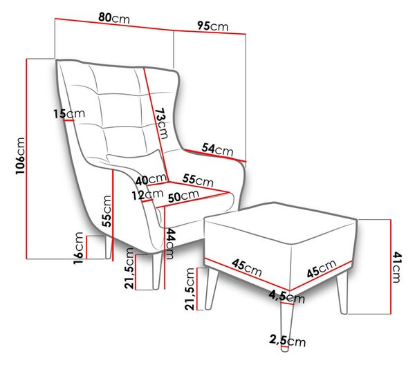 Designové křeslo ušák s taburetkou LEVI - zelené