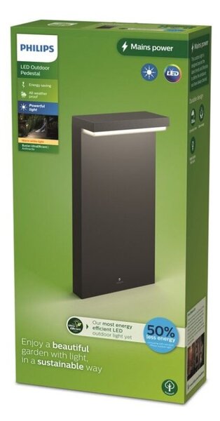 Philips 8720169257290 UltraEfficient Bustan venkovní stojanové svítidlo/sloupek LED V400mm 3,8W/800lm 2700K IP44 antracit