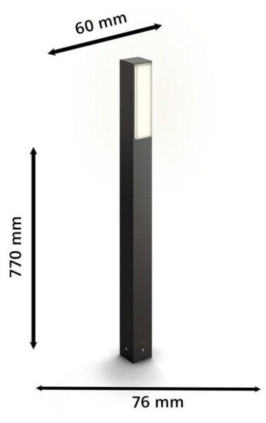 Philips 8720169257474 UltraEfficient Stratosphere venkovní stojanové svítidlo/sloupek LED V770mm 3,8W/800lm 4000K IP44 antracit