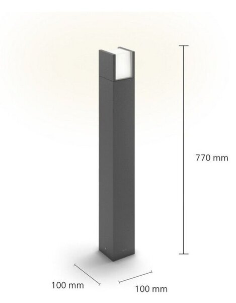 Philips 8720169278080 UltraEfficient Arbour venkovní stojanové svítidlo/zahradní sloupek V770mm LED 3,8W/800lm 2700K IP44 antracit
