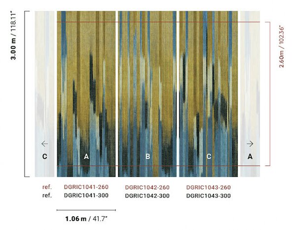 Vliesová obrazová tapeta na zeď, imitace látky, modrá, černá, zelená, pruhy, DGRIC1043-260, Serica, Masureel