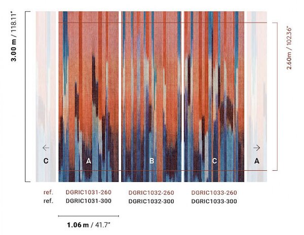 Vliesová obrazová tapeta na zeď, imitace látky, modrá, červená, pruhy, DGRIC1033-260, Serica, Masureel
