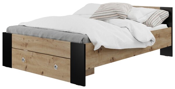 POSTEL, černá, dub artisan Carryhome - Jednolůžkové postele