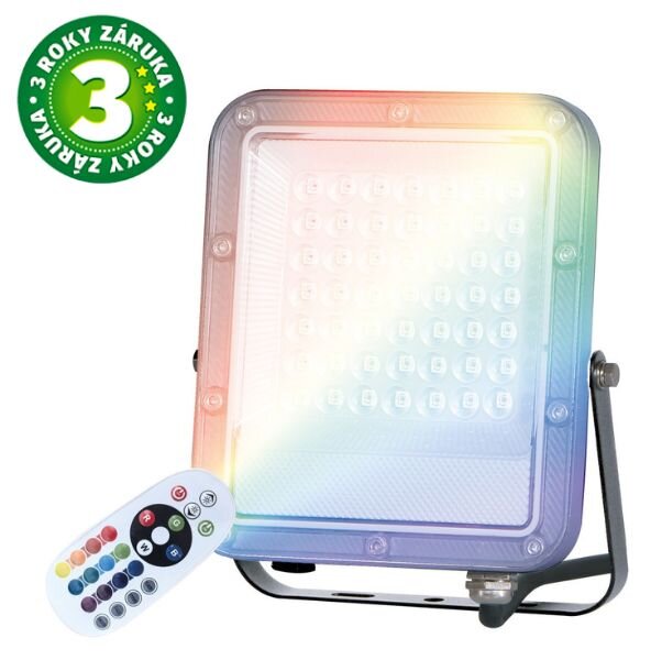 Prémiový RGB LED reflektor 30W, dálkové ovládání, 15 barev + bílá, 4 efekty, stmívání