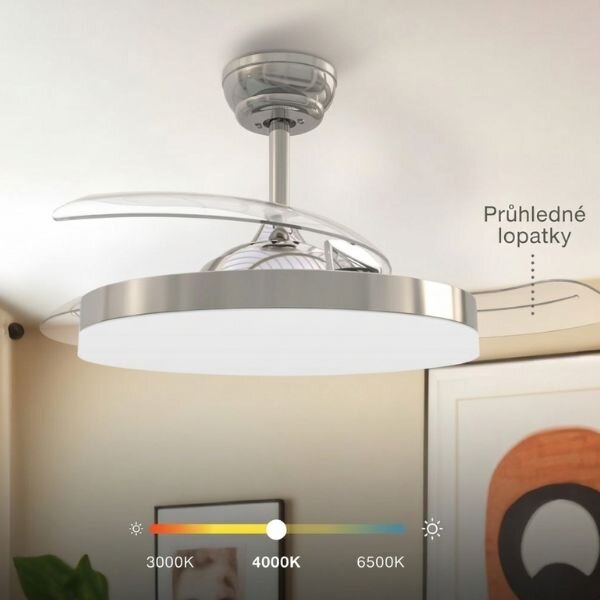 Stropní ventilátor se světlem Tungati 107cm 61W 1521lm, CCT, DO, barva nikl, 3 roky záruka