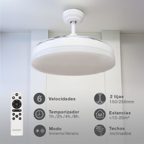 Stropní ventilátor se světlem Tungati 107cm 61W, 1521lm, CCT, DO, bílý, 3 roky záruka