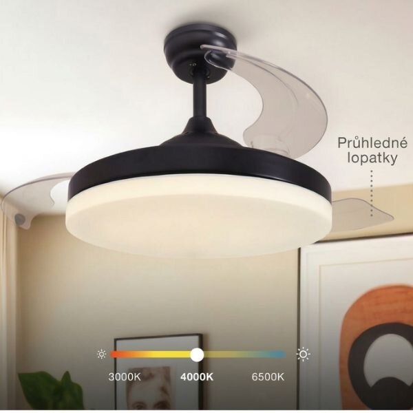 Stropní ventilátor se světlem Tungati 107cm 61W, 1521lm, CCT, DO, černý, 3 roky záruka