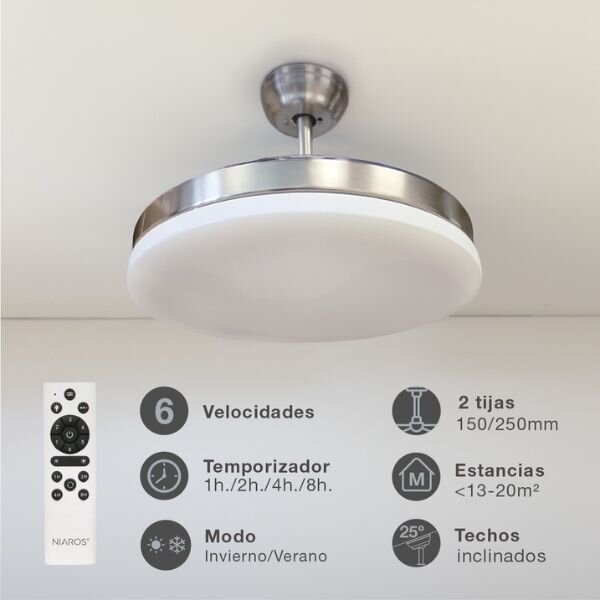 Stropní ventilátor se světlem Tungati 107cm 61W 1521lm, CCT, DO, barva nikl, 3 roky záruka