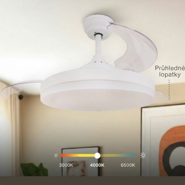 Stropní ventilátor se světlem Tungati 107cm 61W, 1521lm, CCT, DO, bílý, 3 roky záruka