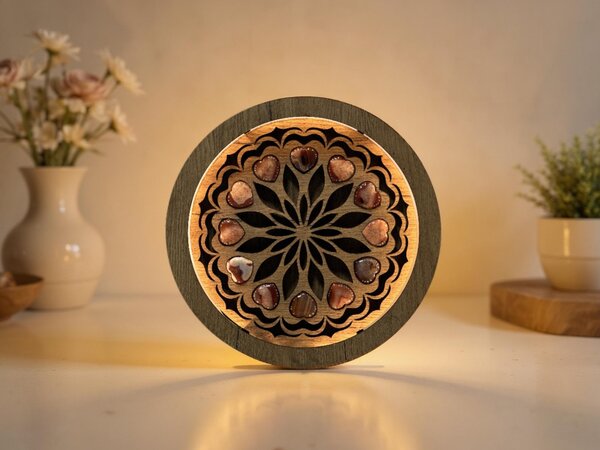 "Dvanáct achátových srdcí" dřevěná lampa/obraz 230V/31 cm dub