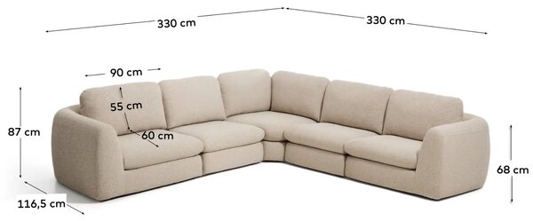 Kave Home Béžová čalouněná rohová pohovka Vera 330 cm, levá, pravá