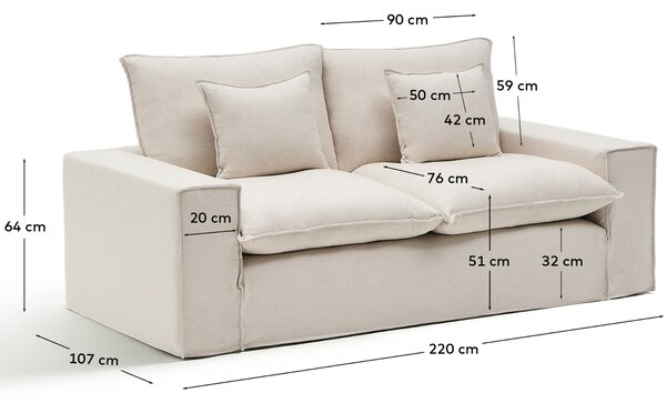 Kave Home Béžová pohovka Anarela 220 cm s odnímatelným potahem