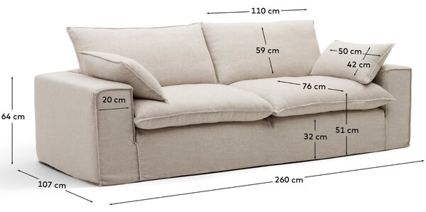 Kave Home Béžová pohovka Anarela 260 cm s odnímatelným potahem