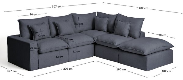 Kave Home Tmavě šedá rohová pohovka Anarela 307 cm s odnímatelným potahem, pravá