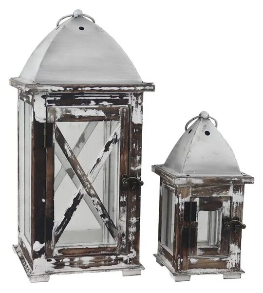 Sada 2 ks dřevěná lucerna, S/2 D7085 - výška 23,5 cm, 40 cm