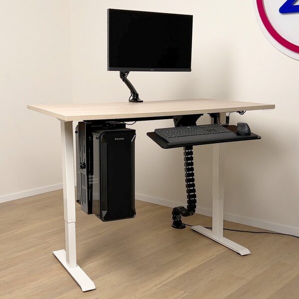 Výškově nastavitelný stůl OfficeTech B, 120 x 80 cm, černá podnož, světle šedá