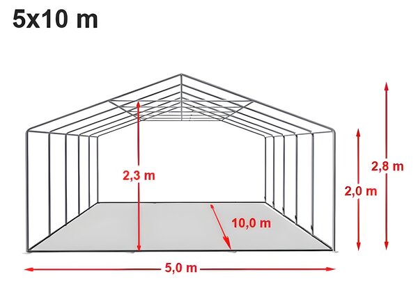 Zahradní párty stan 5x10m MAX 2m - ohnivzdorný barva Bílá