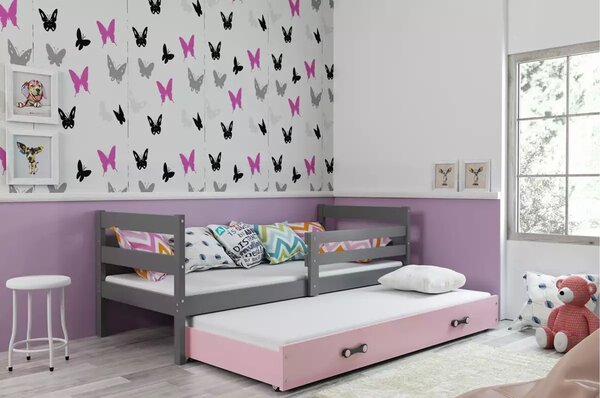 Dětská postel s výsuvnou postelí ERYK 200x90 cm Šedá Ružové