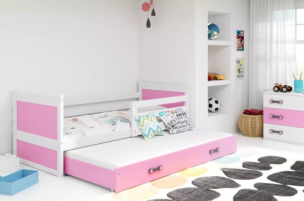 Dětská postel s výsuvnou postelí RICO 200x90 cm Bílá Ružové