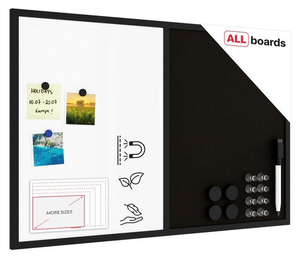 Allboards,Tabule COMBI - černý korek / magnetická bílá 90X60 s černým lakovaným dřevěným rámem,TMK96BK