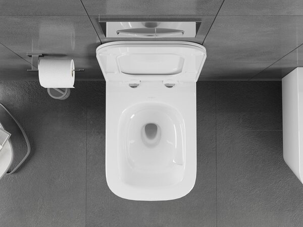 Mexen Teo, závěsná WC mísa 510x345x340 mm, Rimless Tornádo + WC sedátko z duroplastu, bílá lesklá, 30850700T