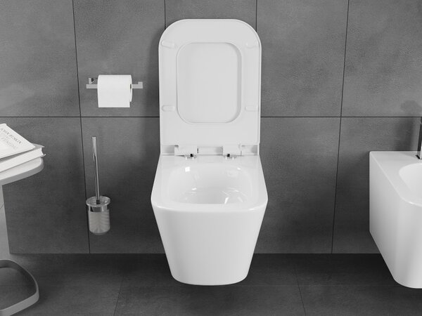 Mexen Teo, závěsná WC mísa 510x345x340 mm, Rimless Tornádo + WC sedátko z duroplastu, bílá lesklá, 30850700T