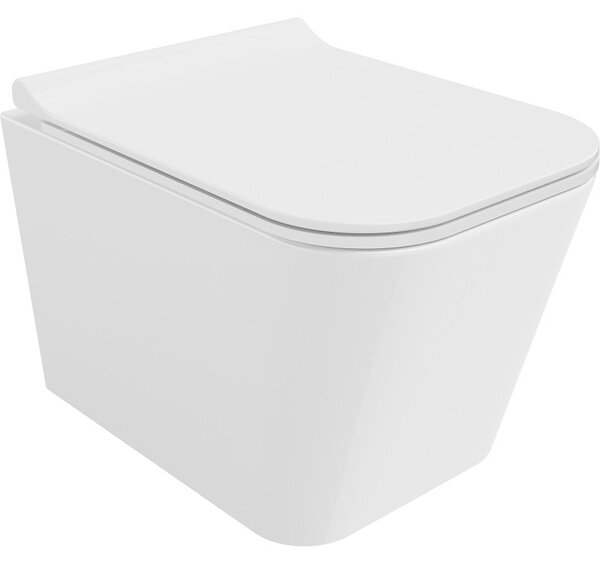 Mexen Teo, závěsná WC mísa 510x345x340 mm, Rimless Tornádo + WC sedátko z duroplastu, bílá lesklá, 30850700T
