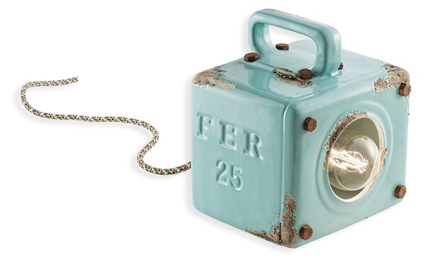 Ferroluce Retro stolní lampa INDUSTRIAL, š. 18 cm, 1xE27 Barva: Světle modrá